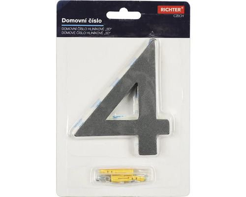 Hliníkové domovní číslo 4 včetně montážního materiálu