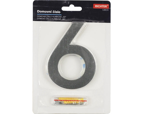 Hliníkové domovní číslo 6 včetně montážního materiálu