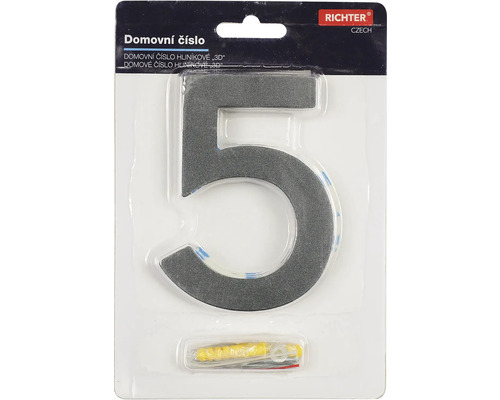 Číslo domu Pět z hliníku s 3D vzhledem v balení
