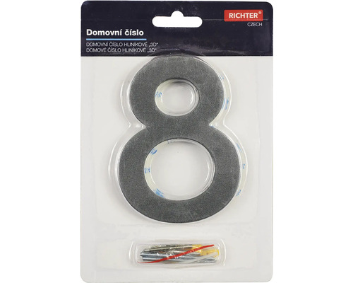 Hliníkové domovní číslo 8 včetně montážního materiálu