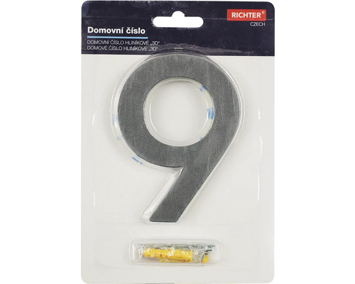 Číslo domu 9 z hliníku s 3D vzhledem