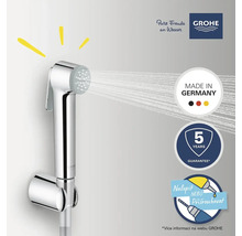 Grohe bidetová sprcha s cákající vodou, pečeť Made in Germany, pečeť pětileté záruky, pečeť nalepit nebo přišroubovat, logo Grohe