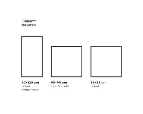 Dlaždice Infinity Travertin v různých velikostech: 60x120 cm leštěné a matné, 90x90 cm matné, 89x89 cm leštěné