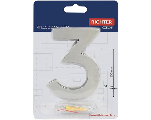 Číslo domu 3 z hliníku, výška 100 mm