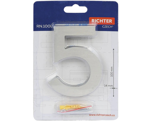 Číslo domu 5 z nerezové oceli, výška 100 mm