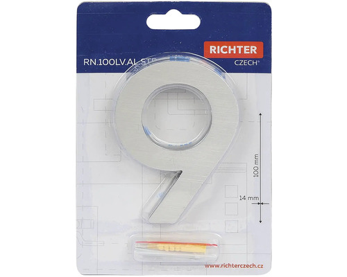 Číslo domu 9 z hliníku, výška 100 mm, včetně montážního materiálu