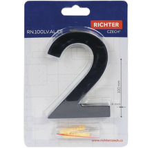 Domovní číslo 2 z hliníku, výška 100 mm, včetně upevňovacího materiálu