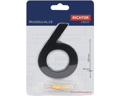 Číslo domu 6 z hliníku, výška 100 mm