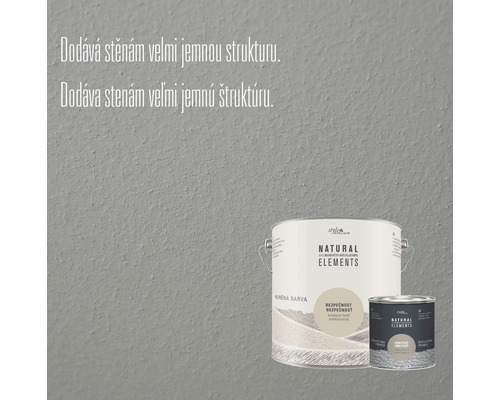 Kbelík s barvou s potiskem Natural Elements před zdí s jemnou strukturou