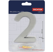 Domovní číslo 2 z hliníku, výška 100 mm