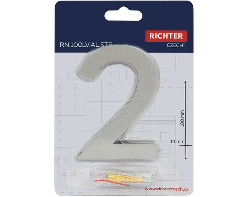 Domovní číslo 2 z hliníku, výška 100 mm