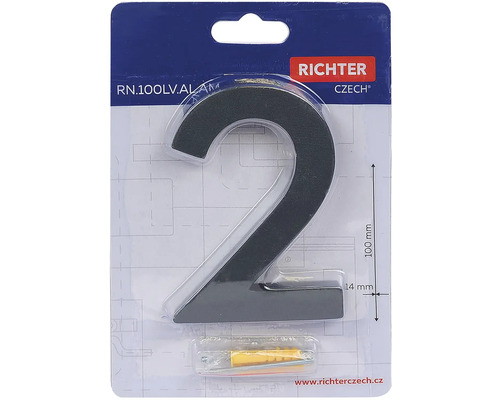 Číslo domu Dva z hliníku, výška 100 milimetrů