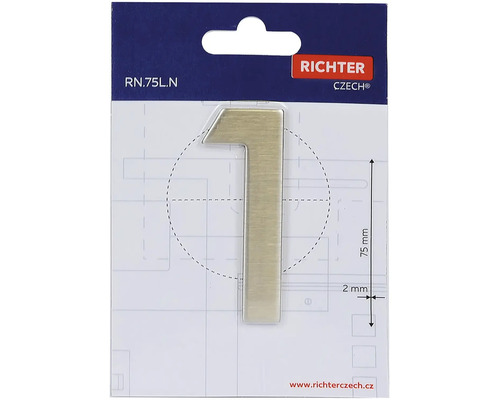 Domovní číslo 1, kovové, vysoké 75 milimetrů