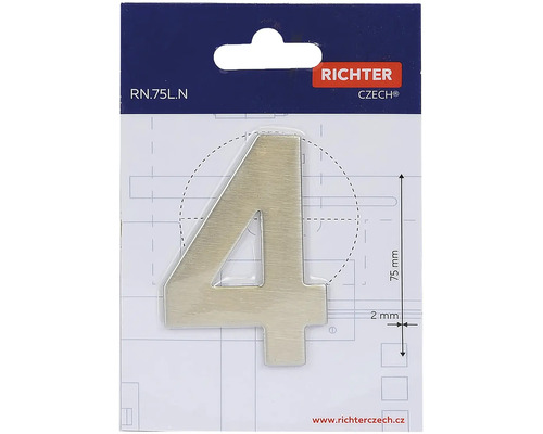 Číslo domu 4 z kovu, výška 75 milimetrů