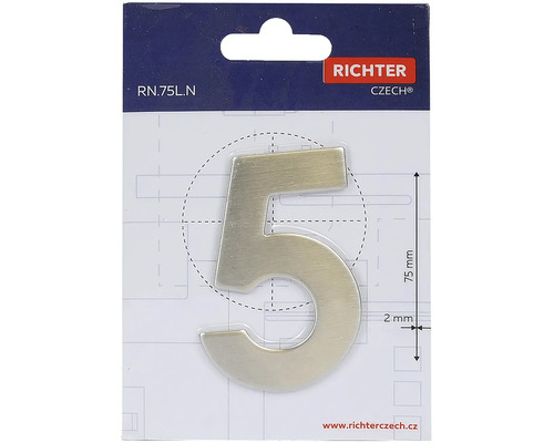 Domovní číslo 5 z kovu, výška 75 milimetrů