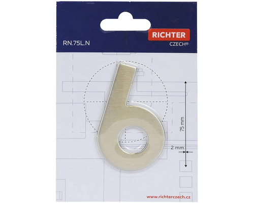 Číslo domu 6 z kovu, výška 75 milimetrů