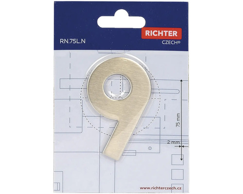 Domovní číslo devět z kovu, výška 75 milimetrů