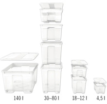Úložné boxy různých velikostí, od 4,5 litru do 140 litrů