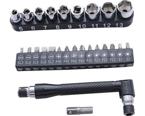 Sada nástrčných klíčů s různými nástavci a šroubovákem