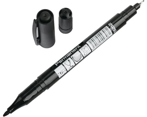 Permanentní popisovač se dvěma hroty a dvěma víčky