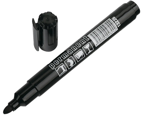 Černý permanentní popisovač s odděleným víčkem