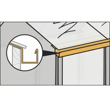 Detailní pohled na konstrukci skleníku s okapem
