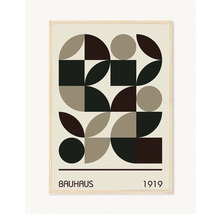 Zarámovaný plakát Bauhaus s geometrickým vzorem a nápisem Bauhaus 1919.