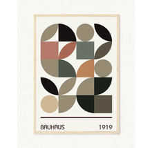 Plakát Bauhaus s geometrickými tvary a rokem 1919 v dřevěném rámu