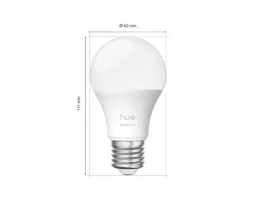 Žárovka Philips Hue Essential o rozměrech 111 mm výška a 60 mm průměr
