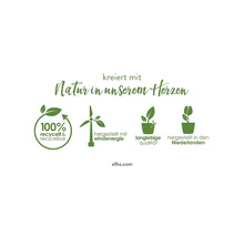 Značka udržitelnosti: 100 procent recyklovaný a recyklovatelný, vyrobeno pomocí větrné energie, trvanlivá kvalita, vyrobeno v Nizozemsku