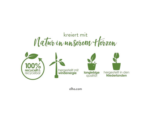 Značka udržitelnosti: 100 procent recyklovaný a recyklovatelný, vyrobeno pomocí větrné energie, trvanlivá kvalita, vyrobeno v Nizozemsku