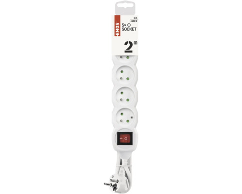 Prodlužovací kabel s pěti zásuvkami a dvoumetrovým kabelem