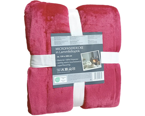Růžová deka z mikrovlákna vzhled ovčí kožešiny, přibližně 150 x 200 cm