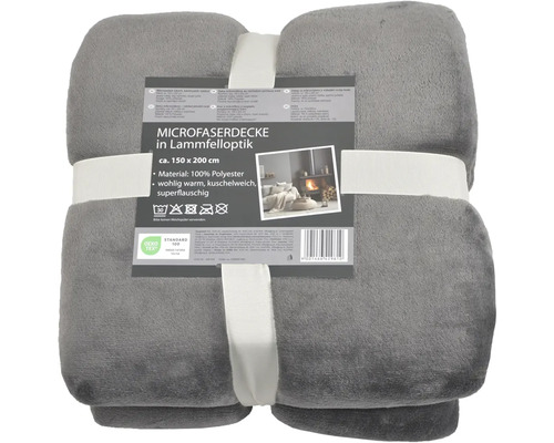 Šedá mikroflísová deka vzhled ovčí kožešiny, přibližně 150 x 200 cm