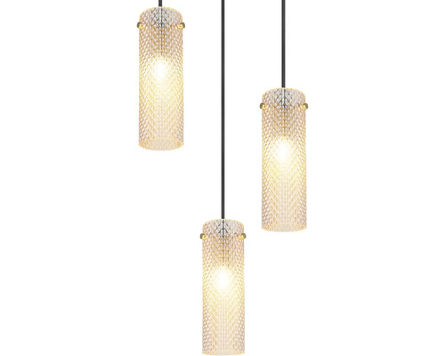 Trojitá závěsná lampa s cylindrickými skleněnými stínidly