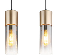 Dvě zlaté skleněné závěsné lampy se žárovkami