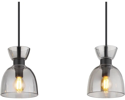 Dvě skleněné závěsné lampy s žárovkami