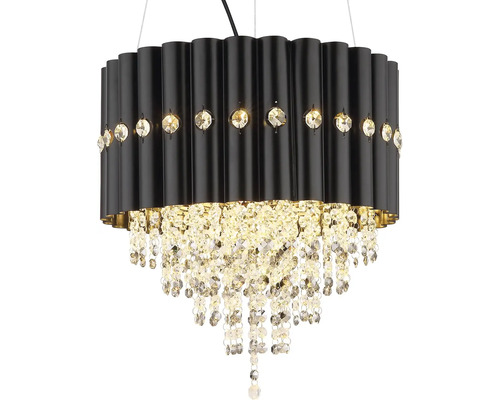 Závěsné svítidlo s válcovým stínidlem a křišťálovými přívěsky