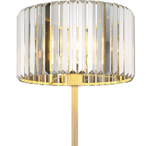 Stojací lampa s křišťálovým skleněným stínidlem a dřevěnou nohou