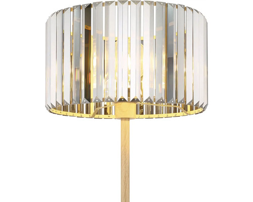 Stojací lampa s křišťálovým skleněným stínidlem a dřevěnou nohou