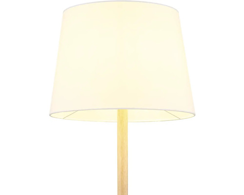 Stojací lampa s lampovým stínidlem a dřevěnou nohou