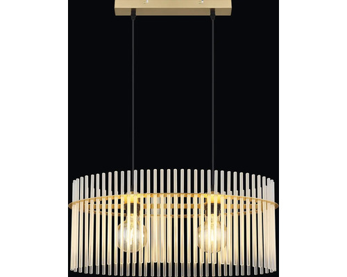 Závěsné svítidlo s průhlednými tyčemi a dvěma žárovkami