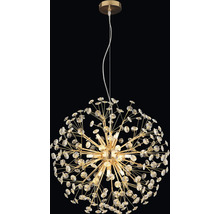 Závěsná lampa se zlatým rámem a čirými dekorativními prvky