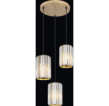 Závěsná lampa se třemi světly, křišťálem a dřevem