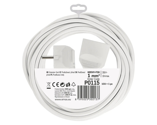 Prodlužovací kabel se zástrčkou a zásuvkou