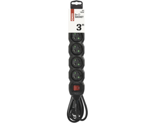 Prodlužovací kabel s pěti zásuvkami a délkou kabelu tři metry