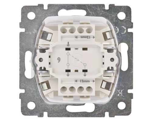 Zadní strana elektrického spínače s připojovacími svorkami a montážní deskou