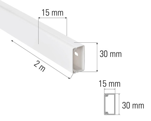 Kabelový kanál, délka 2 metry, šířka 15 mm a výška 30 mm