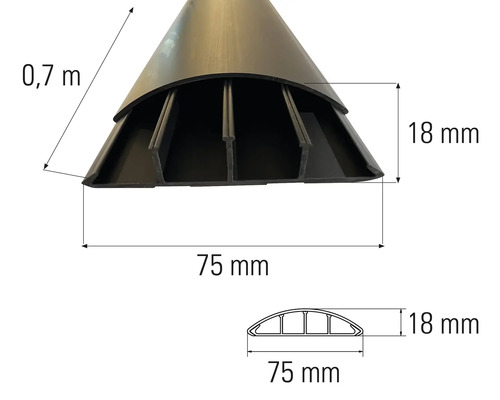 Detailní záběr kabelové hadice s rozměry