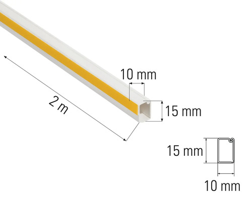 Instalační kanál, dva metry dlouhý, rozměry deset krát 15 milimetrů
